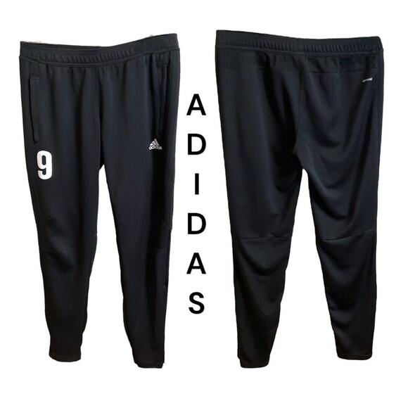 Adidas Track Pants Men Size M Black Straight Leg Logo Drawstring Pockets Zip Leg - Picture 1 of 13